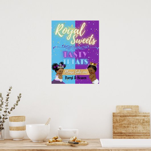 Paars|Blue Afro Gender onthullen Royal Sweets Sign Poster (Keuken)