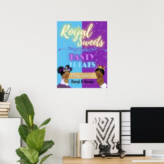 Paars|Blue Afro Gender onthullen Royal Sweets Sign Poster (Thuiskantoor)