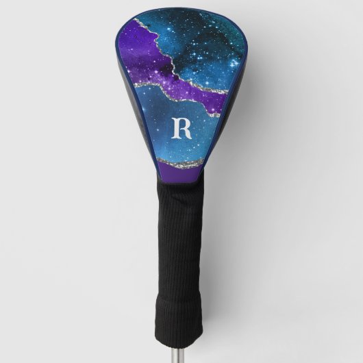 Paars Blue en Silver Glitter Monogrammed Golfheadcover (Voorkant)