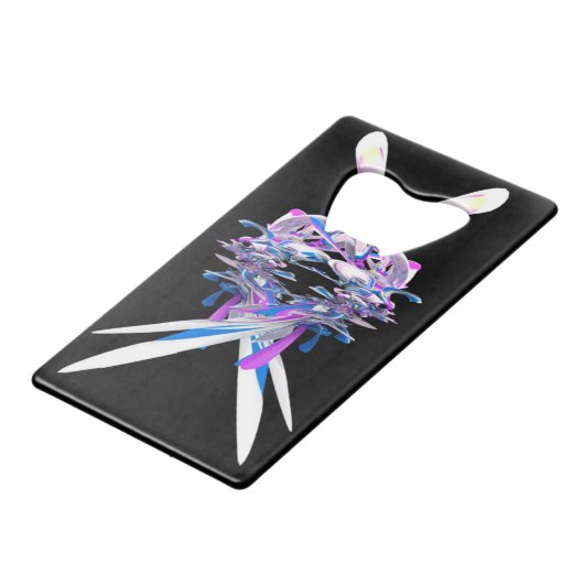 Paars Blue White 3D Splash Abstract Kredietkaart Flessenopener (Voorkant Gekanteld)