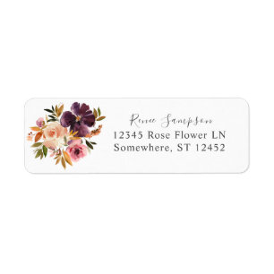 Paars & Blush Pink Floral 2 Return Address Label