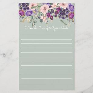 Paars Blush Pink Floral Sage Green White Lind Briefpapier