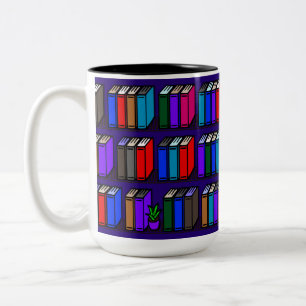 Paars boekenboekschalen kleine bibliotheken tweekleurige koffiemok