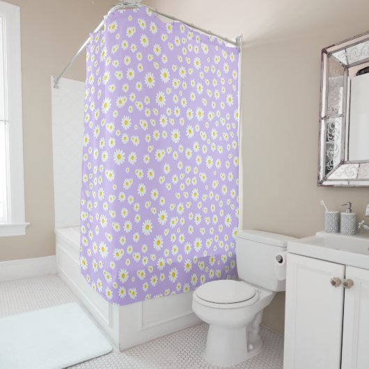 Paars Boho Spring Daisies Pattern Douchegordijn (In situ)