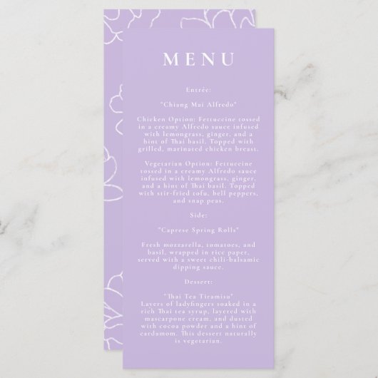 Paars botanisch modern trouwmenu menu (Voorkant / Achterkant)