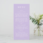Paars botanisch modern trouwmenu menu (Staand voorkant)