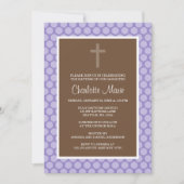 Paars bruin polaire dot Cross Baptisme Christening Kaart (Voorkant)