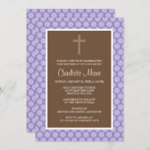 Paars bruin polaire dot Cross Baptisme Christening Kaart (Voorkant / Achterkant)