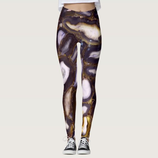 Paars bruin-wit-rotssteenpatroon leggings (Voorkant)