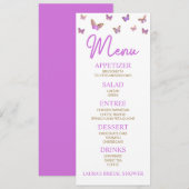 Paars Butterfly Gedekte Vrijgezellenfeesten Menu (Voorkant / Achterkant)