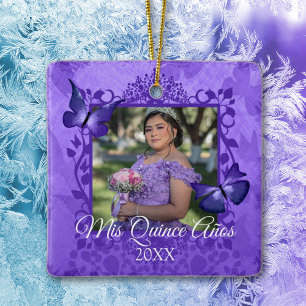 Paars Butterfly Quinceanera Gepersonaliseerd Ornam Keramisch Ornament