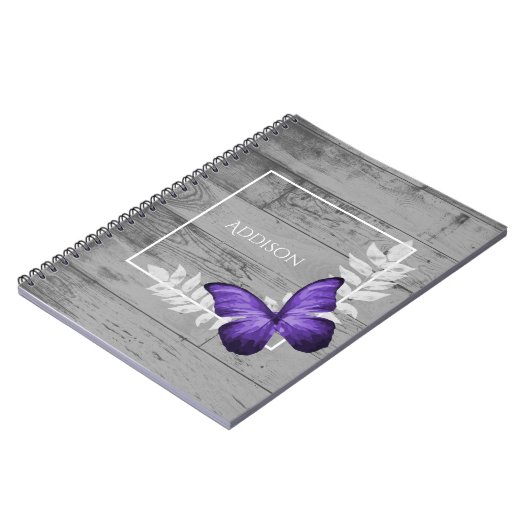 Paars Butterfly Rustic Personalized Notitieboek (Linkerzijde)