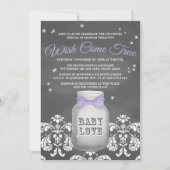 Paars Chalkboard Firefly Mason Jar Baby shower Kaart (Voorkant)