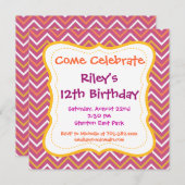 Paars Chevron Pattern Birthday Party Kaart (Voorkant / Achterkant)