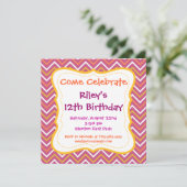 Paars Chevron Pattern Birthday Party Kaart (Staand voorkant)