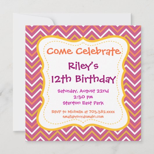 Paars Chevron Pattern Birthday Party Kaart (Voorkant)