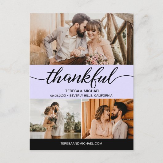 Paars, Classic Thankful Script 3 Briefkaart (Voorkant)