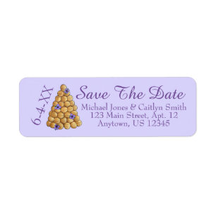 Paars Croquembouche Trouwtaart Save The Date Etiket