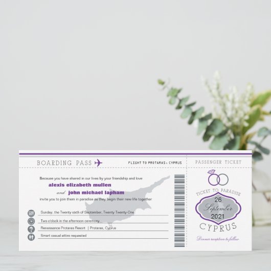 Paars-Cyprus uitnodiging tot inschrijving op het h (Staand voorkant)