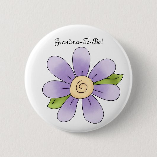 Paars Daisy Cartoon grootmoeder Button (Voorkant)