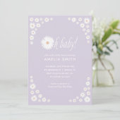 Paars Daisy Floral Boho Baby shower Uitnodiging (Staand voorkant)