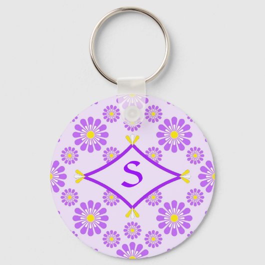 Paars Daisy Monogram Sleutelhanger (Voorkant)