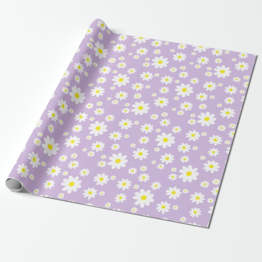 Paars Daisy Spring Pattern Cadeaupapier (Uitgerold)