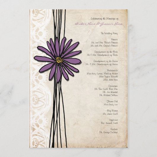 Paars Daisy Wedding Programme Programma (Voorkant)