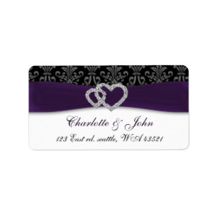 Paars Damask Diamante Wedding Etiket