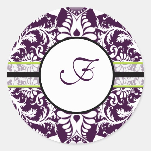 Paars Damask Initiaal Sticker Letter F Wedding (Voorkant)
