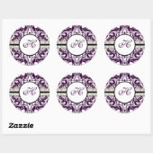 Paars Damask Initiaal Sticker Letter H Wedding (Vel)