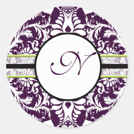 Paars Damask Initiaal Sticker Letter N Wedding (Voorkant)