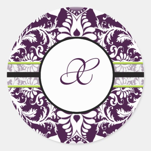 Paars Damask Initiaal Sticker Letter X Wedding (Voorkant)