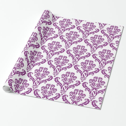 Paars Damask Pattern Cadeaupapier (Uitgerold)