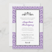 Paars Damask Pattern Foto Afstuderen Kaart (Voorkant)