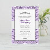 Paars Damask Pattern Foto Afstuderen Kaart (Staand voorkant)