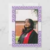 Paars Damask Pattern Foto Afstuderen Kaart (Achterkant)