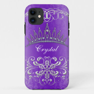 Paars Damask Princess Tiara Personeelsgebonden Hoe iPhone 11 Hoesje