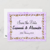  Paars Damask Wedding Save the Date Aankondigingskaart (Voorkant / Achterkant)