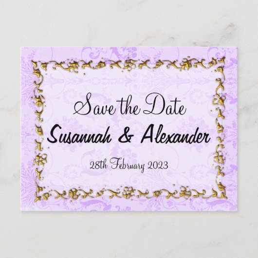  Paars Damask Wedding Save the Date Aankondigingskaart (Voorkant)