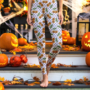 Paars dambordpatroon met kerspompoenen leggings