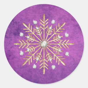 Paars & de Gouden Sneeuwvlokken van Kerstmis Ronde Sticker