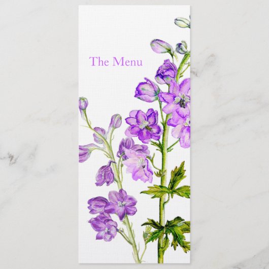 Paars-delphinium-trouwdiner Menu (Voorkant)