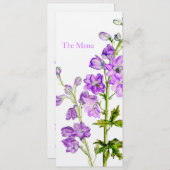 Paars-delphinium-trouwdiner Menu (Voorkant / Achterkant)