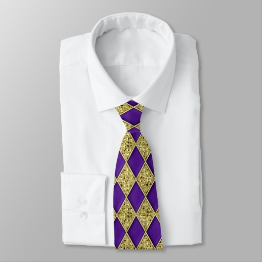 Paars Diamond Gold-sequins Pattern Mardi Gras Stro Stropdas (Gebonden)