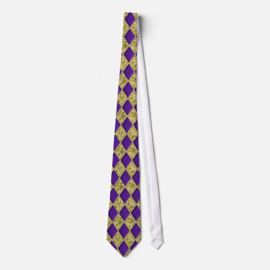 Paars Diamond Gold-sequins Pattern Mardi Gras Stro Stropdas (Voorkant)