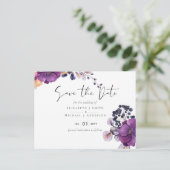 Paars Donker Bloemrijk Budget Bruiloft Data Vastle Briefkaart (Staand voorkant)