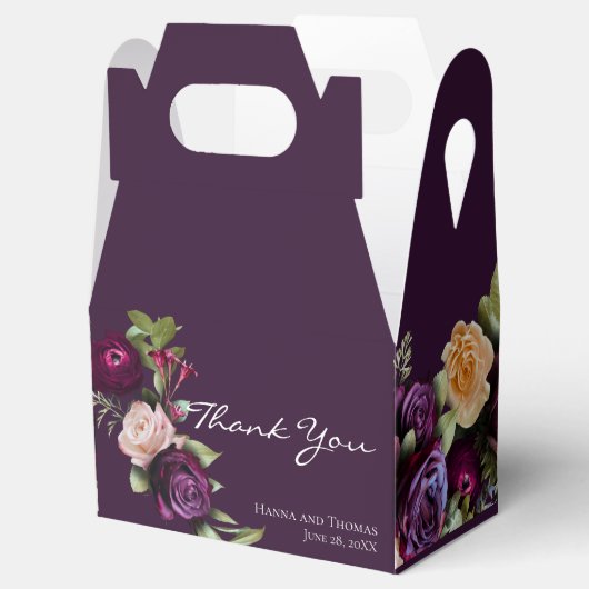 Paars donker Moody Elegant Floral Weddenschap Dank Bedankdoosjes (Geopend)