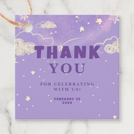 Paars Dream Baby shower Dank u Bedankjes Labels (Voorkant)