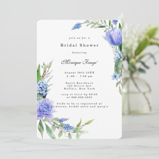 Paars Dusty Blue Hyacinths Peony Vrijgezellenfeest Kaart (Staand voorkant)